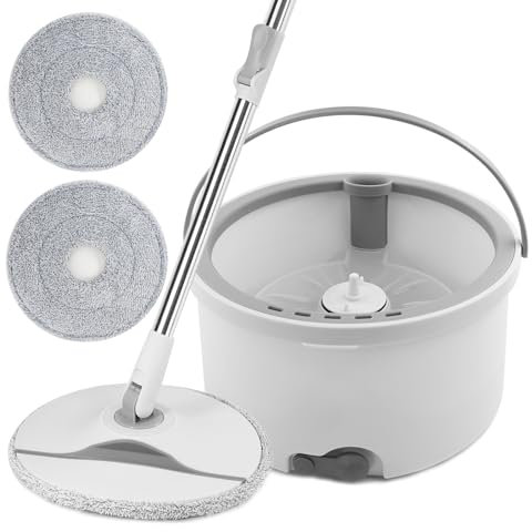 Newthinking Spin Mop and Bucket Set with 2 Microfibre Mop Pads, Aqua Revolution System Mop & Bucket, Separates Clean & Dirty Water, Flat Spin Mop and Bucket for Clean Laminate, Wood and Tile Floor