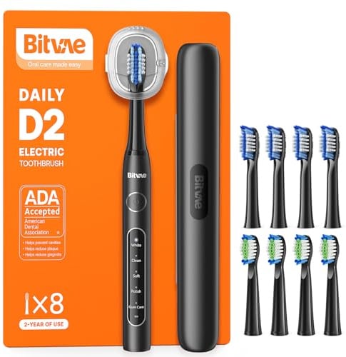 Bitvae Spazzolino da denti elettrico ricaricabile, approvato ADA, spazzolino da denti da viaggio elettrico con batteria ricaricabile per 60 giorni di durata, 5 modalità, porta spazzolini