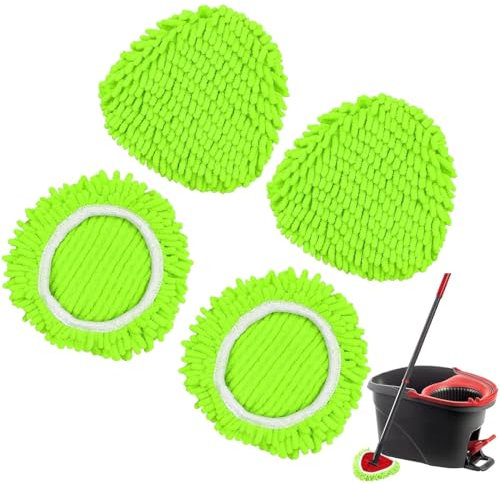 Testine di Ricambio del Mocio per Vileda Turbo EasyWring in microfibra per mocio triangolare Spin Mop 360 gradi per tutti i pavimenti, lavabile in lavatrice, uso a umido e a secco (Verde 4 Pezzo)