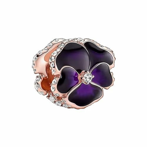 MariaFonte Breloque compatible toutes les marques Violet Pensée Bleu Rose Violet Pendentifs Original Charming Argent 925 Amitié Maman Perle Porte bonheur Coeur Famille Perles Noël Femme Ensemble, uni,