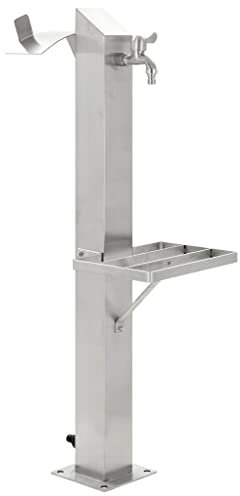 Homgoday Garten Wassersäule Edelstahl Quadratisch 95 cm Wasserzapfsäule Wasserzapfstelle Wasserzapfsäule Außenwasserhahn Wasserzapfstelle