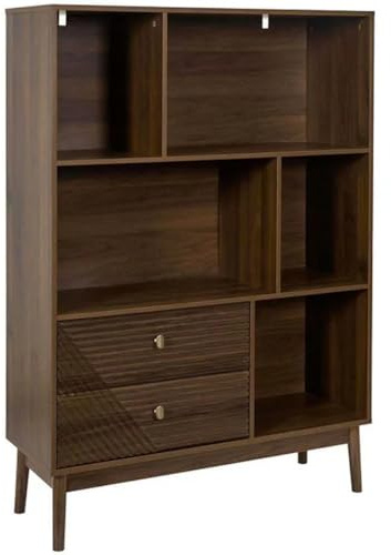 HOME DECO FACTORY Esstisch Ausziehbar für 6 Personen Hochglanz Weiß | Bücherregal aus Holz, mehrere Regalböden, elegantes Design, Bücher und Deko-Objekte, Wohnzimmer oder Büro, braun