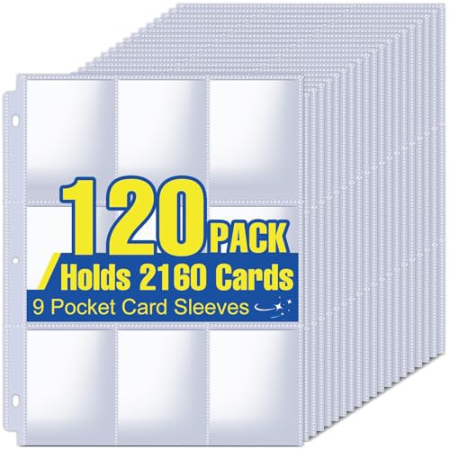 2160 Pockets Card Sleeves Binder Sheets, 9 Pocket Card Sleeves for 3 Ring Binder,Trading Cards Sleeves Fit for Baseball,Football,Game,Business Cards(120 Pages)