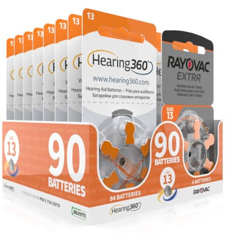 Hearing360 Rayovac Extra and Hearing360 Hearing Aid Batteries Size 13 Orange (15 Blister Packs, 90)