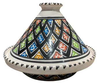 Tagine Bakir Multicoloured Handmade Tunisian - Traditional Tagine for Baking in the Oven - Handmade Ceramic 27cm - Perfect for Fish, Poultry, Meat, Vegetables & Stews - Utensil