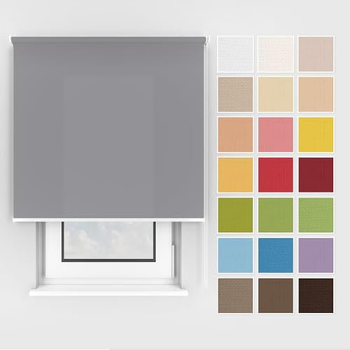 Estika Rollo mit Bohren Deckenmontage und Wandmontage, Breite: 150 cm, Höhe: 150 cm, Farbe: Grau 2, 25 Stoff Farben, Fenster rollos für innen, Sichtschutz für Fenster und Balkontür