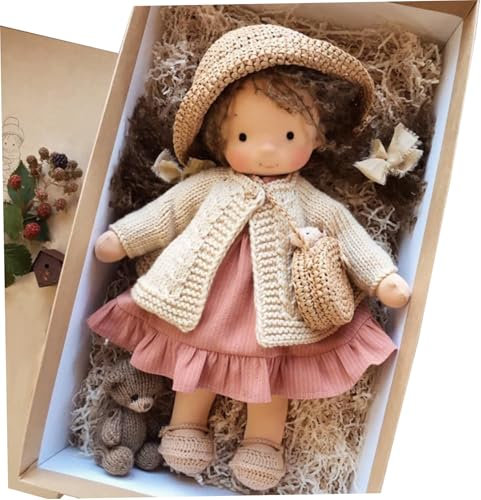 Pesoncarl Stoffpuppe mit Geschenkbox 11x2x5 Ragdoll mit Hut, Tasche, Schuhen und mehr Dekoration süße ausgestopfte Babypuppenspielzeug für Babys und Kleinkinder ideale Weihnachtsgeburtstag Geschenke