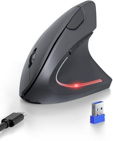 TECKNET Souris Ergonomique sans Fil Rechargeable, Souris Verticale Bluetooth 3 Modes (BT5.0/3.0+2.4G) 4800 DPI Réglable, 6 Boutons, Souris Silencieuse pour Ordinateurs, Portables, Mac, PC, Windows