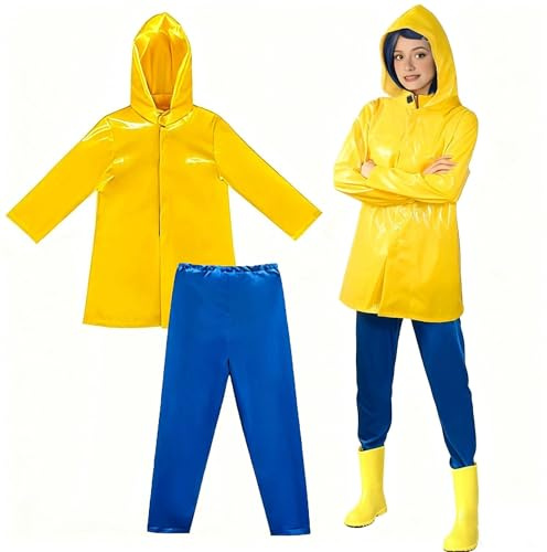 animacoser Carolin Kostüm Damenüm Gelber Regenmantel Mit Blauer Hose Kostüm Verkleidung Für Karneval Und Halloween