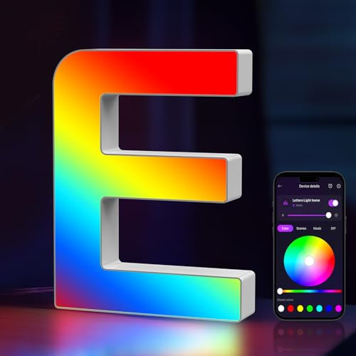 Light Up Letters USB Powered, LED Marquee Letters Color Changing, Alphabet Light Up Sign, APP Control, Gifts for Girls, Women, Birthday, Party, Wedding, Christmas, Valentine, Wall, Table Decor - E