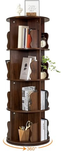 AlpineAura Drehbares Bücherregal 360 Grad 4 Ebenen, Standregal, Holz Bücherregal Drehbar, Bodenstehendes Bücherregal Büroregal für Wohnzimmer Schlafzimmer Büro, Braun