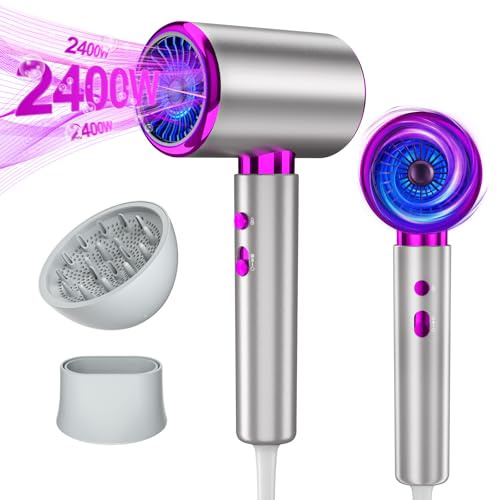 DMTIVMG Phon Capelli Professionale Asciugacapelli Lonico 2400W AC Motore 3 Velocità/2 Temperature con Diffusore e Concentratori per Molte Acconciatur