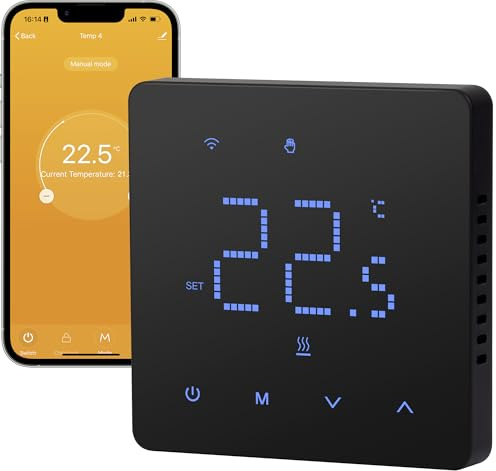 Beok Termostato WiFi per caldaia, programmazione giornaliera, controllabile tramite Tuya o Smart Life, compatibile con Alexa e Google Assistant, controllo vocale, 230 V, termostato da incasso nero.