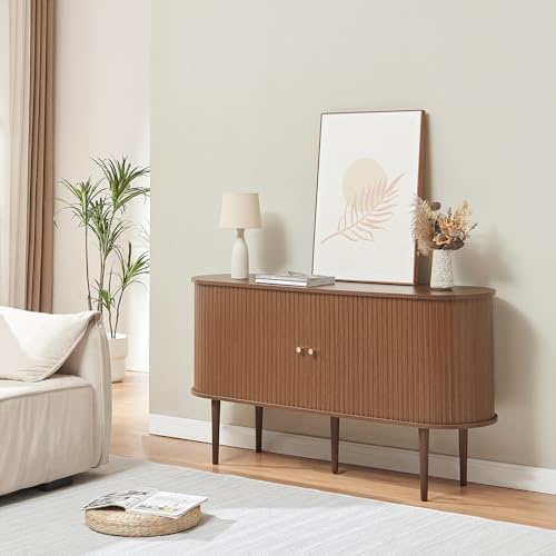 [en.casa] Buffet avec 2 Portes Coulissantes 2 Étagères Réglables en Hauteur Armoire Commode Meuble de Rangement Design Panneau de Particules 140 x 40 x 75 cm Effet Noyer