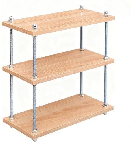 ACJSDGL Lagerregale, 3-stufiges Küchenregal, strapazierfähig, verstellbares Metallregal, Büro-Holzregale für Keller, Lager, Speisekammer, Schrank, 30 x 15 x 35 cm, Eichenfarbe