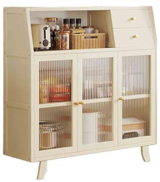 FAJNUZI2024 Büfett Dreitüriges Sideboard aus Glas for Küche und Wohnzimmer, freistehend mit Schubladen Sideboard