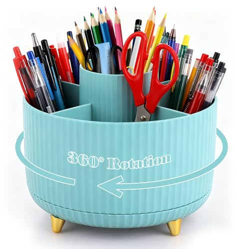 Lychico Desk Organiser, 360-Degree Rotating Pencil Cup Organiser With 5-Compartment Desk Organiser, Large Capacity Pencil Pot Cup for Office, Home & School Supplies, Stationery Accessories