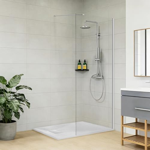 NRG 800x1950mm Shower Enclosure Screen with 1300x700mm White Tray | Walk in Shower Screen, Bath Shower Door, Shower Glass, Easy to Install, Self Clean Glass, Bathroom, SMC Shower Base Tray