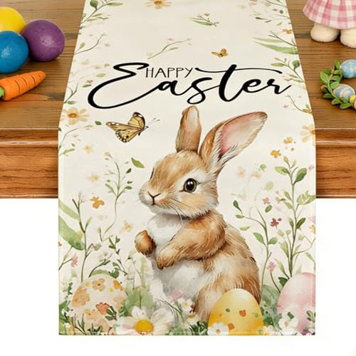 Tischläufer Ostern Frühling, Oster Tischläufer Modern, Oster Tischdecke Läufer, Klassisch Karo Design, Waschbar Osterläufer für Tisch, Ostertischdecke für Oster Deko, (D)