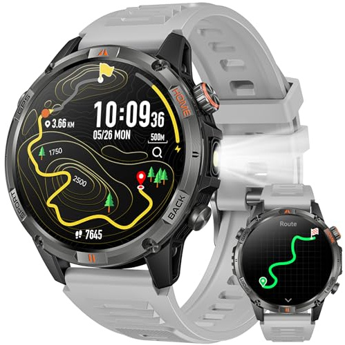 Reloj Inteligente Hombre con GPS Smartwatch: 1.46 Llamadas Bluetooth Reloj Deportivo con Brújula Linterna Led Podómetro Smart Watch 100+Modos Deporte con Sueño SpO2 Pulsera Actividad Android IOS