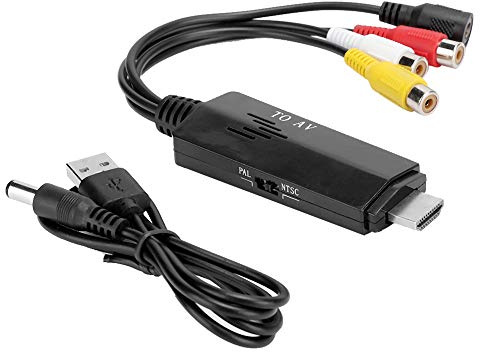 WUGHVS HDMI-zu-AV-HD-Videokonverter-Adapter, HDMI-zu-Kompositvideokonverter mit USB-Stromversorgung, Stecker-zu-Buchse-Kabel für TV, VHS, VCR, DVD-Brenner, unterstützt NTSC, PAL,
