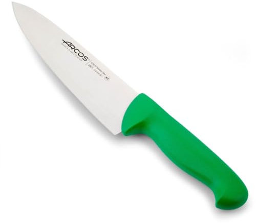 Arcos Cuchillo Chef Acero Inoxidable Nitrum y Hoja 200 mm. Cuchillo Cocina Profesional Multiusos. Mango ergonómico Polipropileno. Serie 2900. Color Verde.