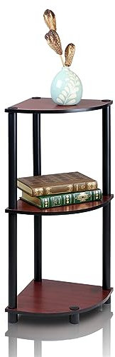Furinno kompaktes Eck-Mehrzweck-Regal mit 3 Ebenen, Dunkle Kirsche/Schwarz, 29.46 x 29.46 x 75.18 cm
