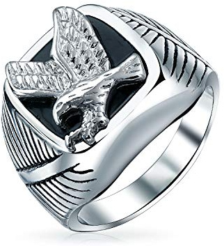 Bling Jewelry Mens Large Statement Black Patriotic Usa Flying American Bald Eagle Square Signet Ring Für Männer Vergoldet Silber Ton Edelstahl