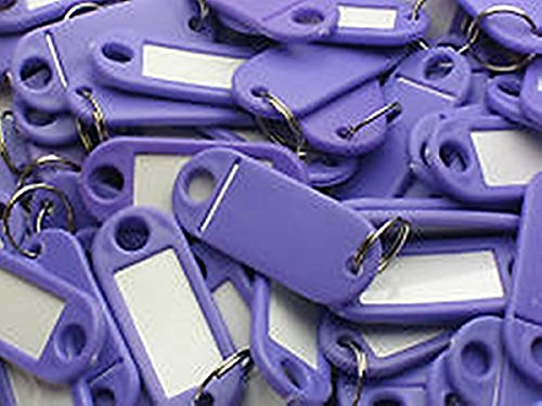 100 Stücke Schlüsselanhänger/Schlüsselschilder zum beschriften in lila direkt vom Hersteller