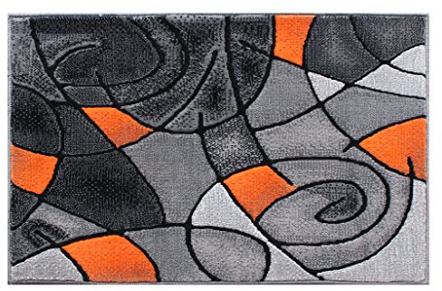 Masada Rugs, Moderner Teppich-Matte, Orange, Grau, Schwarz, 60 x 90 cm