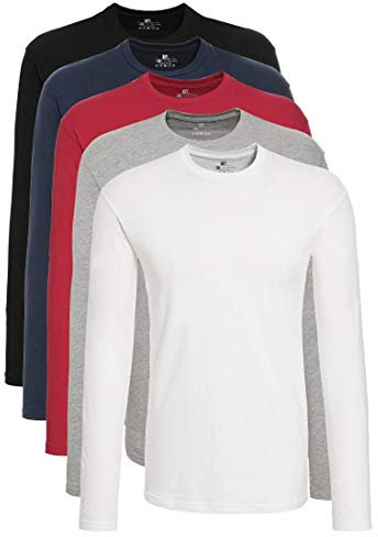 Lower East Men's LE133 Long-Sleeved Shirt, Black/Dark Blue/Red/Light Grey Heather/White, 3XL (Pack of 5)