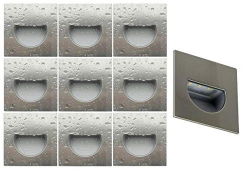 Trango 10er Pack SL16S*10 LED Treppenbeleuchtung IP44 in Eckig aus Edelstahl Wandstrahler Orientierunglicht 3000K warmweiss