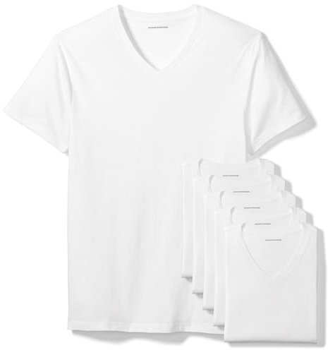 Amazon Essentials Men's V-Neck Undershirt, Breathable, Cotton, Pack of 6, White, M