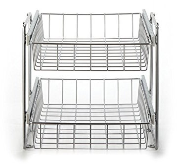 Inconnu Schrankauszug Korb Kombisystem für 40er Schrank, 2 Etagen, Silber, 40 cm breit, Ausziehbares Regal, Im Kabinett, Geschirr, Küche