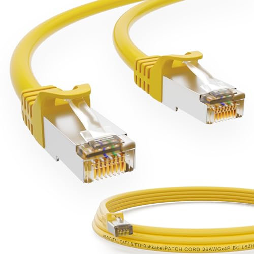 HB-DIGITAL 10m LAN Kabel RJ45 Patchkabel mit CAT 7 Rohkabel S/FTP - GHMT zertifiziert - 10 Gigabit Ethernet Netzwerkkabel Kupfer Profi PiMF für Patchpanel Switch PC Router - Gelb