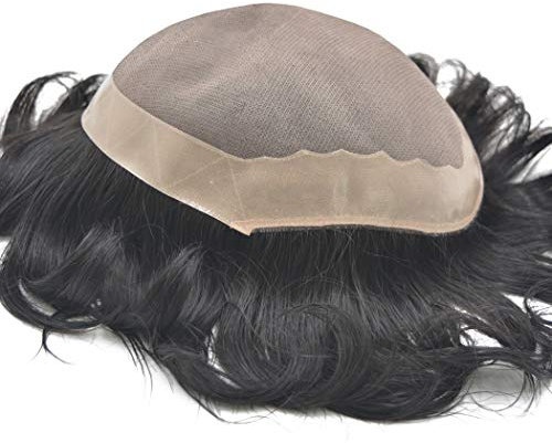 Hairnotion Herren Perücke Durable Echthaar Schwarz 1b # Männer Toupet Echthaar 8X10