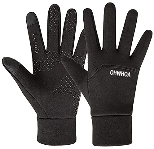 OHWHOA Guantes Invierno Impermeables por Hombre y Mujer, Guantes Moto Termicos Pantalla Táctil por Ciclismo, Running, Camping, Senderismo, Escalada, Combate, Esquiar (Negro Clásico A, Medium)