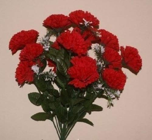 FSUK 2 x18 head RED carnation artificial flower bush wedding/grave/vase