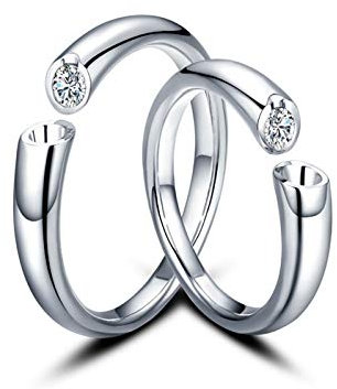 KnSam 18 Karat (750) Gelbgold Ring Paar Ring Set Paarpreis Offenes Ringset Mit Single Diamond Partnerringe King Queen Silber