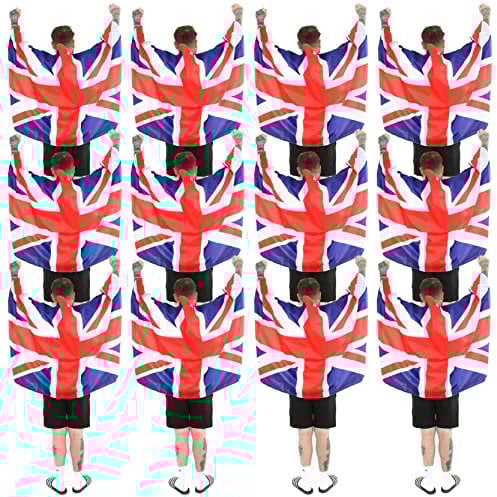 Wearable Flag Cape - Union Jack, United Kingdom Flag - Perfect for the Kings, Ve Day, Sporting Events and Other British Fancy Dress Events - Pack Of 12 VE DAY COMMONWEALTH