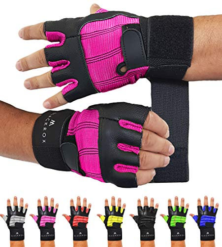 BLACKROX Fitnesshandschuhe echtes Leder Herren & Damen V3 Boston Kraftsport Handgelenkschutz Trainingshandschuhe Gym Handschuhe Bodybuilding Gym Gloves Kraftsport (Pink, L)