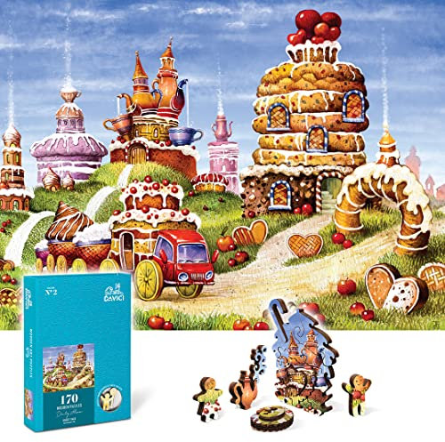 DAVICI Holzpuzzle für Erwachsene und Kinder Einzigartiges Puzzle für die ganze Familie | 170 Teile | Kollektion 2 - Kuchenberge