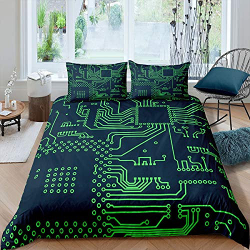 feelingyou Grüne Geometrie Bettwäsche-Set 135x200cm Informations- und Informationstechnik Betten Set für Kinder Jungen Mädchen Teenager 2St.Reißverschluss Mikrofaser