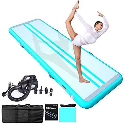 JOOLOOG 3M 4M 5M 6M Air Mat Tumble Track Inflatable Gymnastics Tumbling Mat with 650W Electric Air Pump for Cheerleading Practice Gymnastics Beach Park Home Use Green