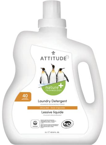 ATTITUDE Liquid Laundry Detergent, EWG Verified, HE Compatible, Plant-Based & Vegan, Natural Laundry Soap, Citrus Zest Scent, 40 Loads, 2 Liters