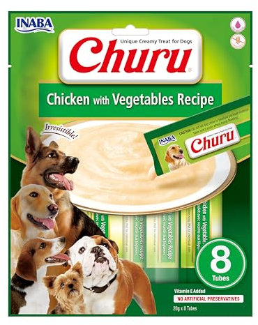 INABA Churu Hundeleckerli Creamy Snack, Getreidefrei, Zuckerfrei, Kalorienarm, 100% natürliches Fleisch mit Huhn & Gemüse, Keine Nebenerzeugnisse 160 g (1er Pack)