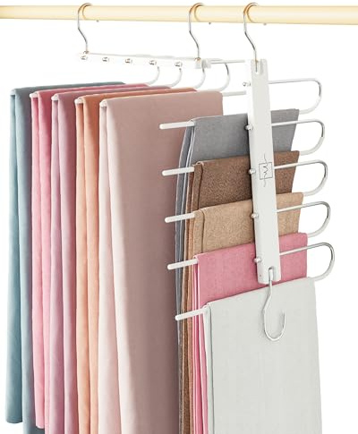 MORALVE Hosenbügel platzsparend – Premium Kleiderbügel aus europäischem Buchenholz für Hosen, Jeans & Schals – Kleiderschrank Organizer mit 360° drehbarem Haken (1er-Pack)