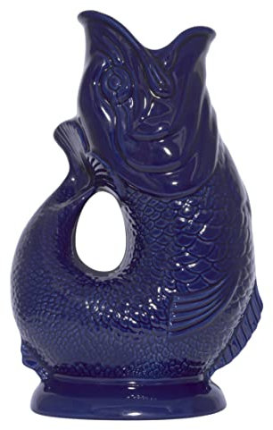 Gluckigluck Karaffe Gluggle Jug – das glucksende Original! Wasser-karaffe Fisch-Vase Keramik-krug in Fisch-Form | 1,3 L | Dunkelblau