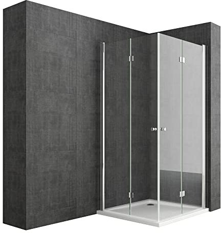 Durovin Bathrooms L Shape Square Frameless Shower Cubicle, Double Bifold Shower Doors - 6mm Safety Glass - 700 x 700mm (WXD)