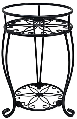 CASIMR 2-stöckiger Pflanzenständer, 48.8 cm hoch, Metall-Topfhalter, für drinnen und draußen, mehrere Blumentopf-Regal, rostfrei, Eisen-Gartenbehälter für Garten, Terrasse, Balkon, Schwarz